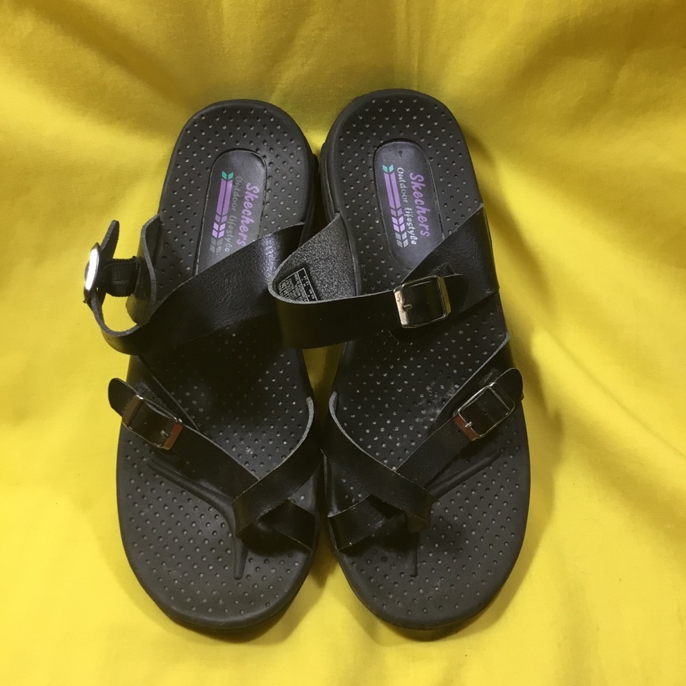 Skechers Women’s Black Strappy Buckle Sandals SZ 7 - Picture 6 of 15